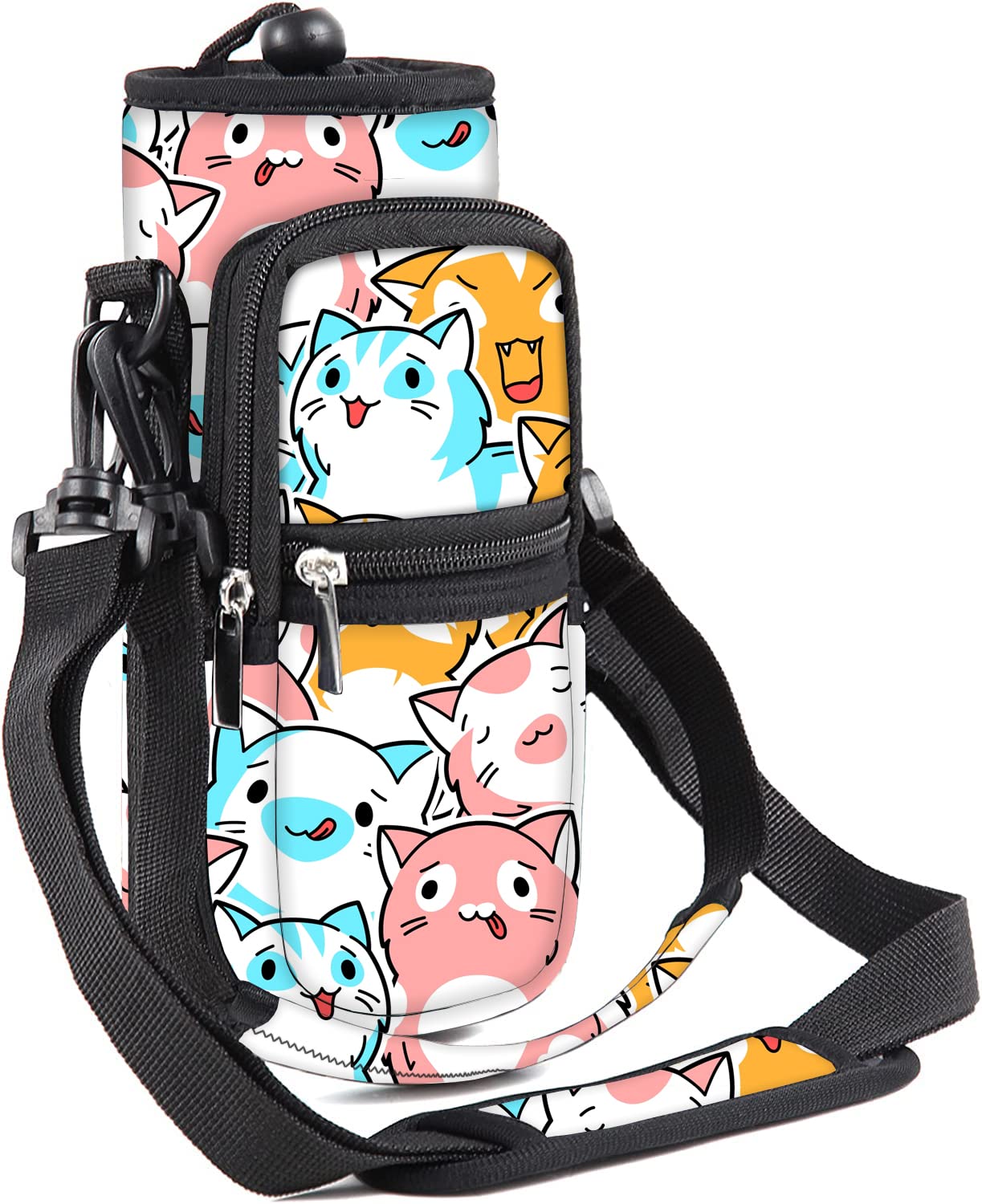 WINTOJOWater Bottle Carrier Bag Holder 25oz 32oz 40oz 64oz Insulated Water Bottle Sling Sleeve Case Cover with Strap Pockets, Cat, 25oz, Water Bottle Carrier