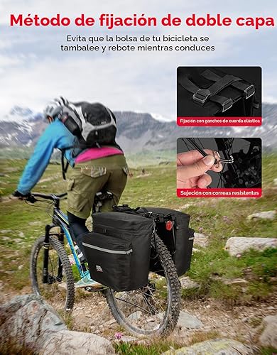 Vista 4 de KEMIMOTO - Bolsa para bicicleta alforja con cubierta anti-lluvia, bolsa de sillín de bicicleta impermeable de 34L para almacenamiento de bolsas