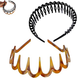 2 PCS Zig Zag Headbands for Women Non Slip – Fashion Accessories for Slicked Back Styles, Plastic Wavy Hair Head Band Comb with Teeth Hoop Accessories for Women Men Girls