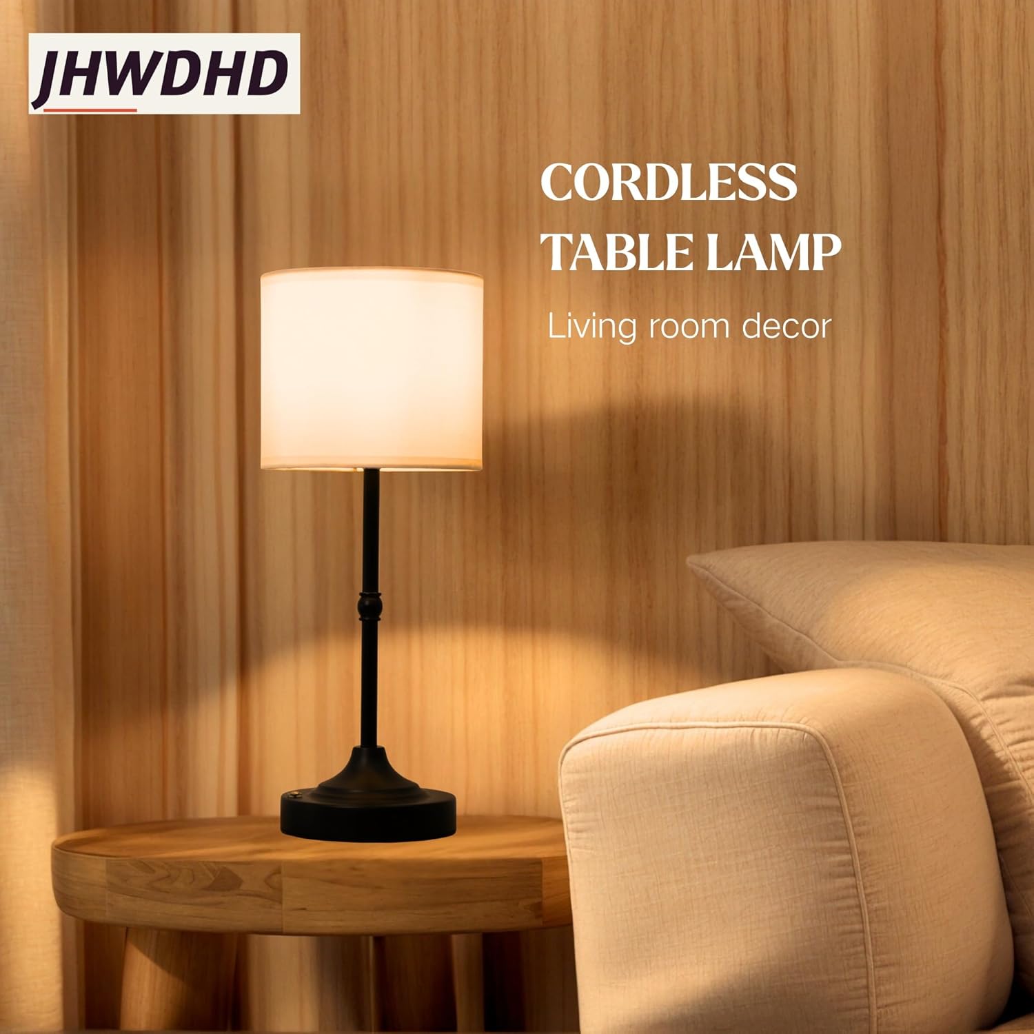 Cordless Touch Table Lamp for Bedroom, 5200mAh Rechargeable Battery Operated Nightstand Light with Fabric Shade, Stepless Dimming 2700K Desk Lamp for Bedside/Reading/Home Office, Black