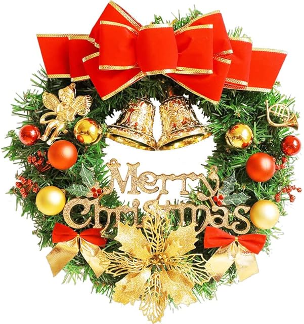 Christmas Decorations,40cm/16 inch Christmas Wreath,Xmas Wreath Door Window Wall Hanging Ornaments Garland Ideal for Inside and Outside Decoration (Red)