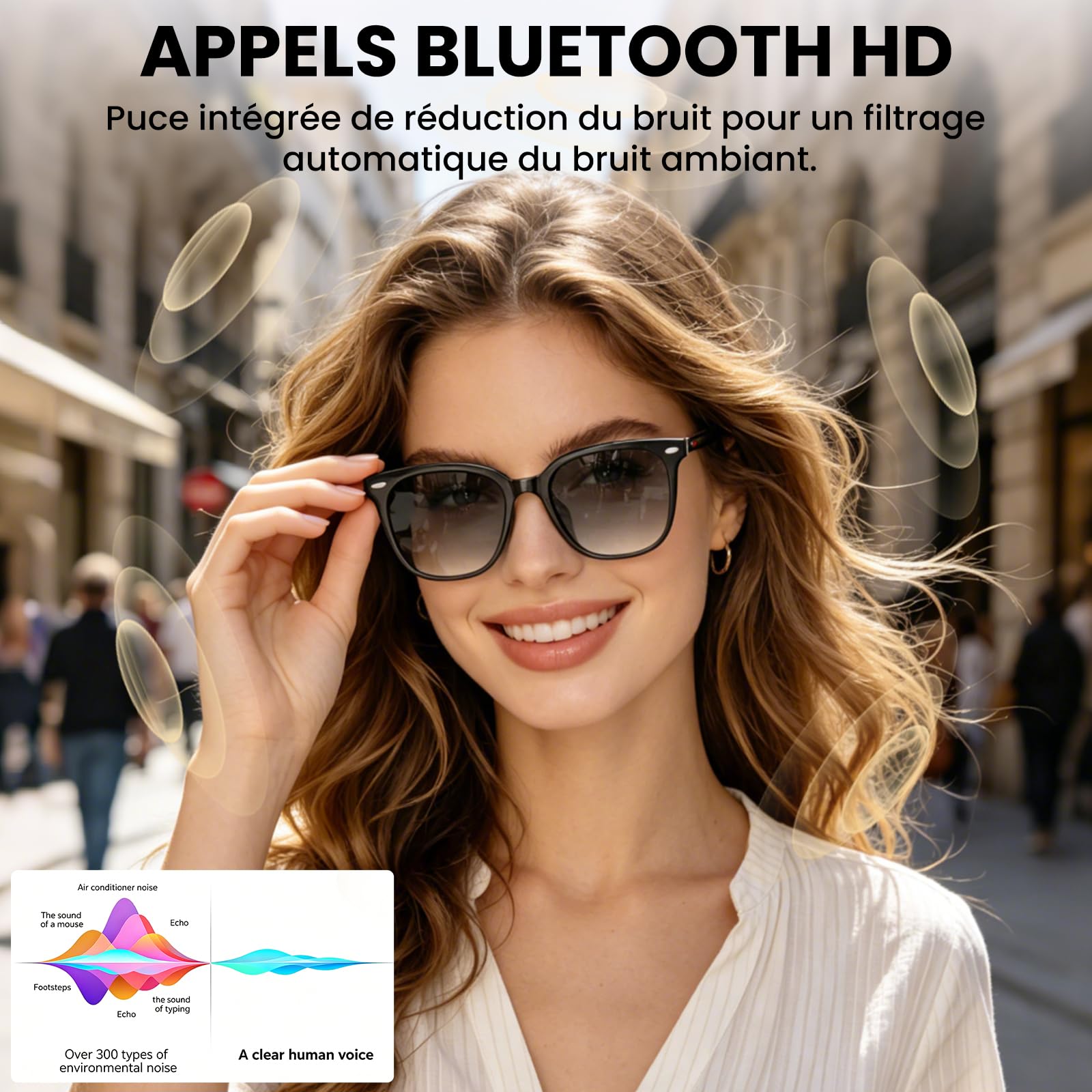 Lunettes intelligentes femmes hommes, 32g légères, téléphonie HD, commande vocale/musicale, lunettes de soleil Bluetooth avec verres photochromiques – idéales pour le quotidien et les voyages (Noir)