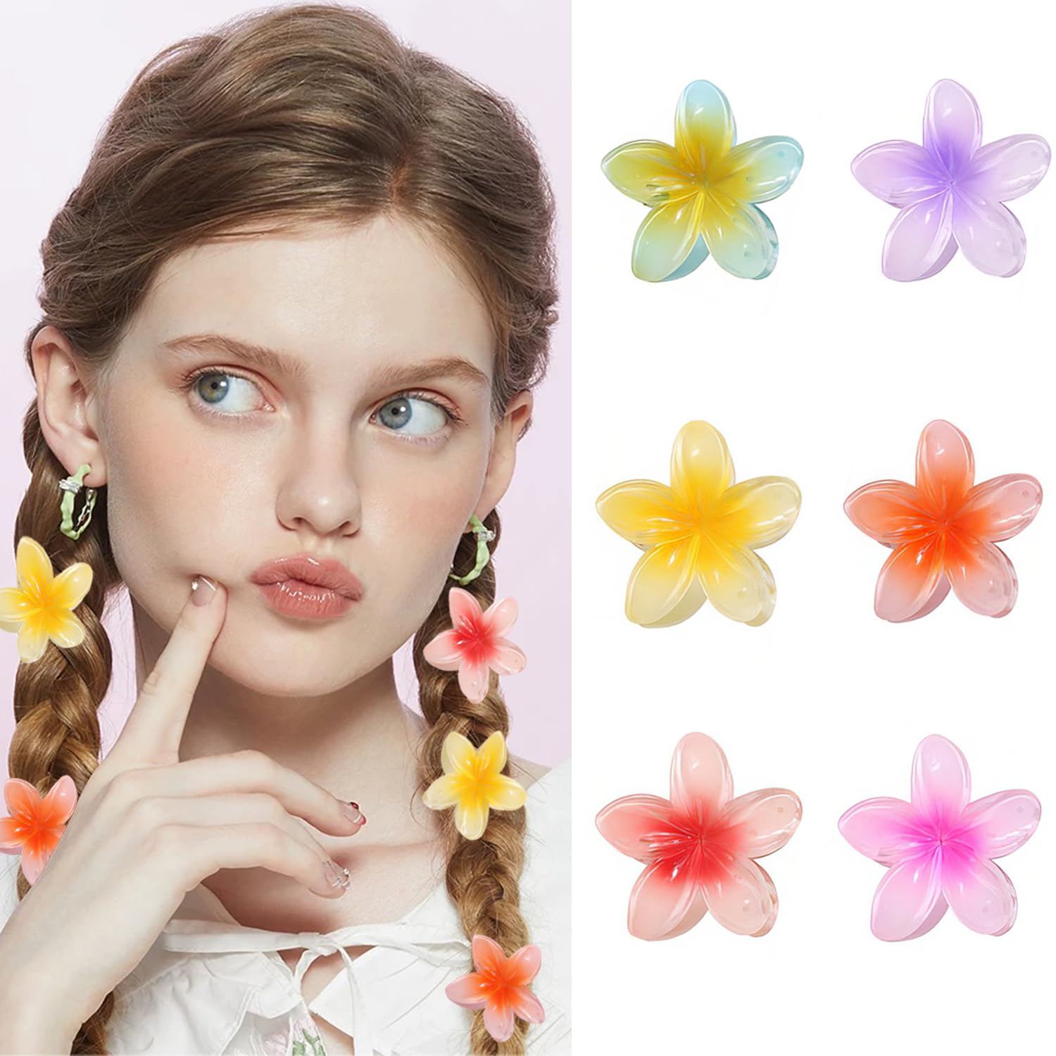 Loomify 6 Pieces Flower Claw Clips, 4cm Small Flower Clips Adorable Claw Clips, Non-Slip Hair Clips for Women and Girls, Hairstyles Accessories to Fix Hair