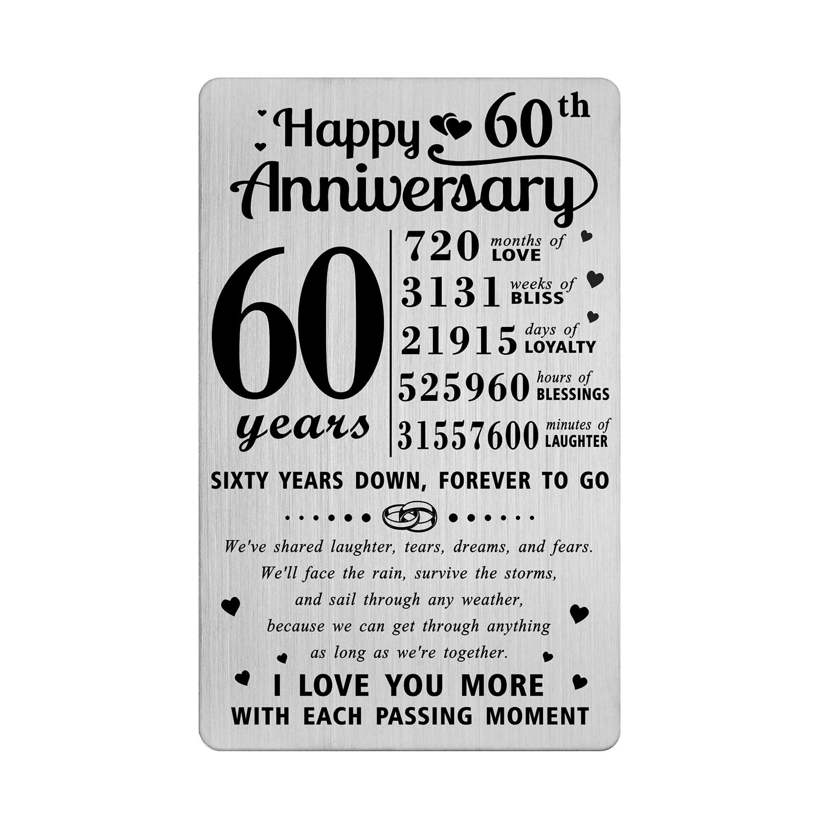 Richesele 60th Wedding Anniversary Card, 60 Years Together, 3131 Weeks, 21915 Days, 31557600 Minutes of Laughter