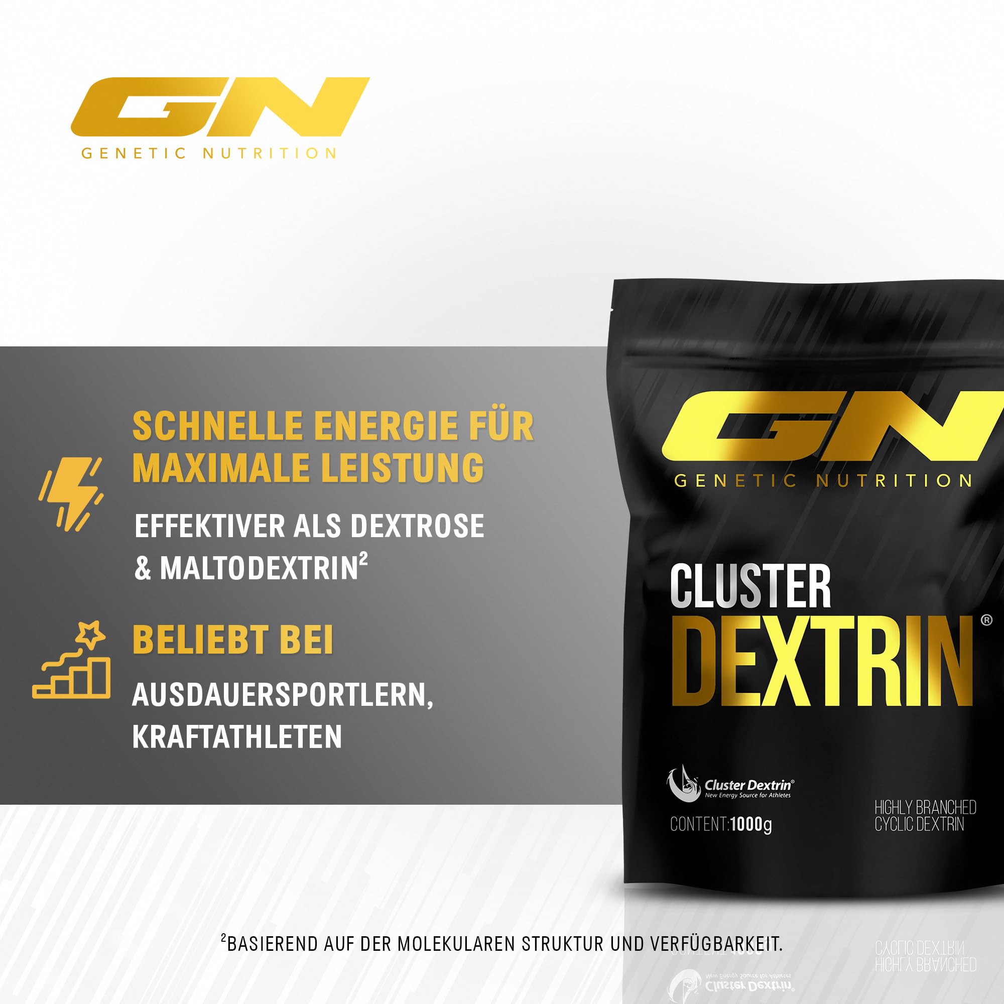 GN Laboratories Cyclic Dextrin (Cluster Dextrin®) 1000g – Hochverzweigtes zyklisches Dextrin – Feines Kohlenhydrate Pulver – Hohe Bioverfügbarkeit - Vegan - Made in Germany