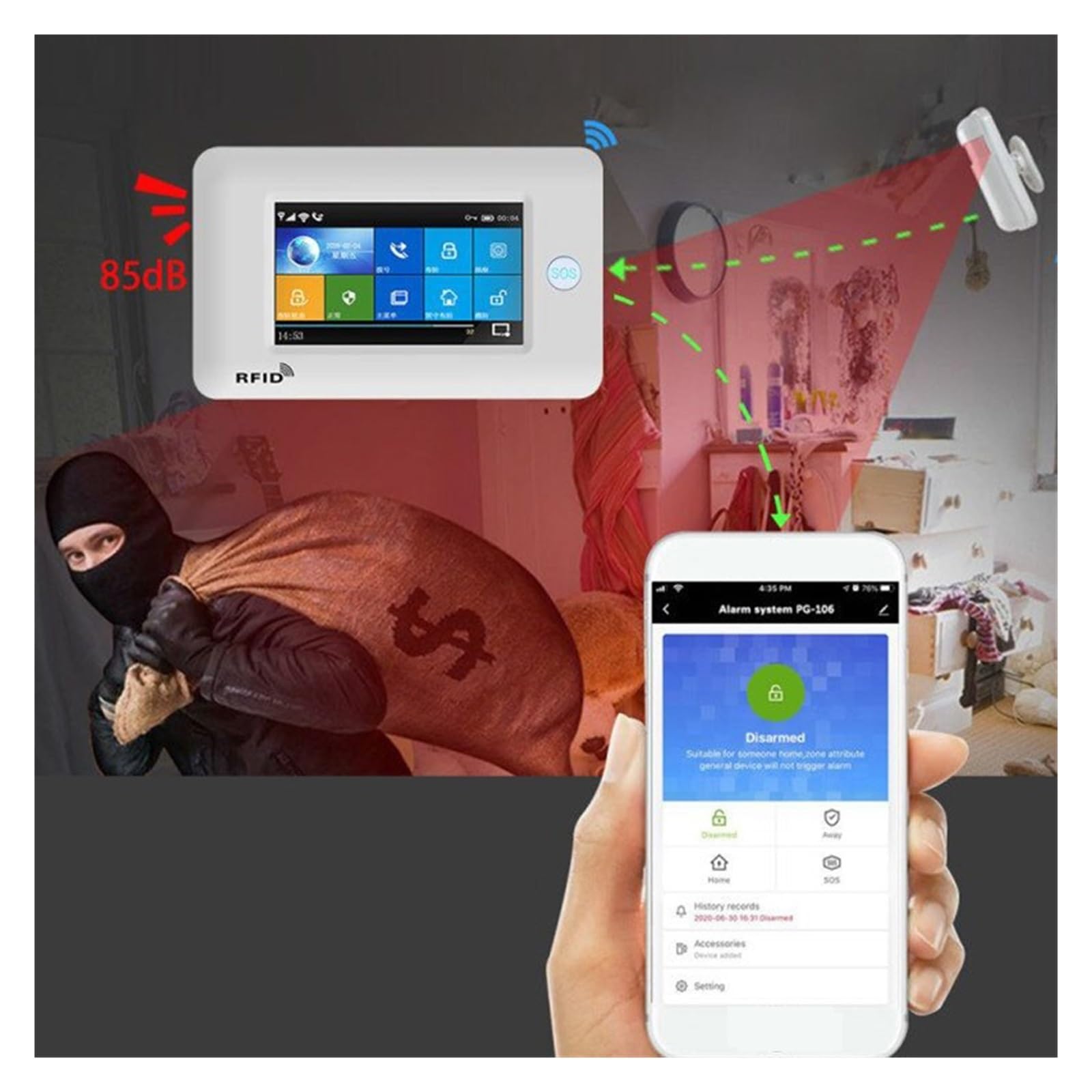 Sistema de Alarma para Casa, Alarma Inteligente GSM Inalámbrico Antirrobo De Alarma De Seguridad For El Hogar Vida Inteligente Con IP Carema Compatible,para el hogar(Set 15)