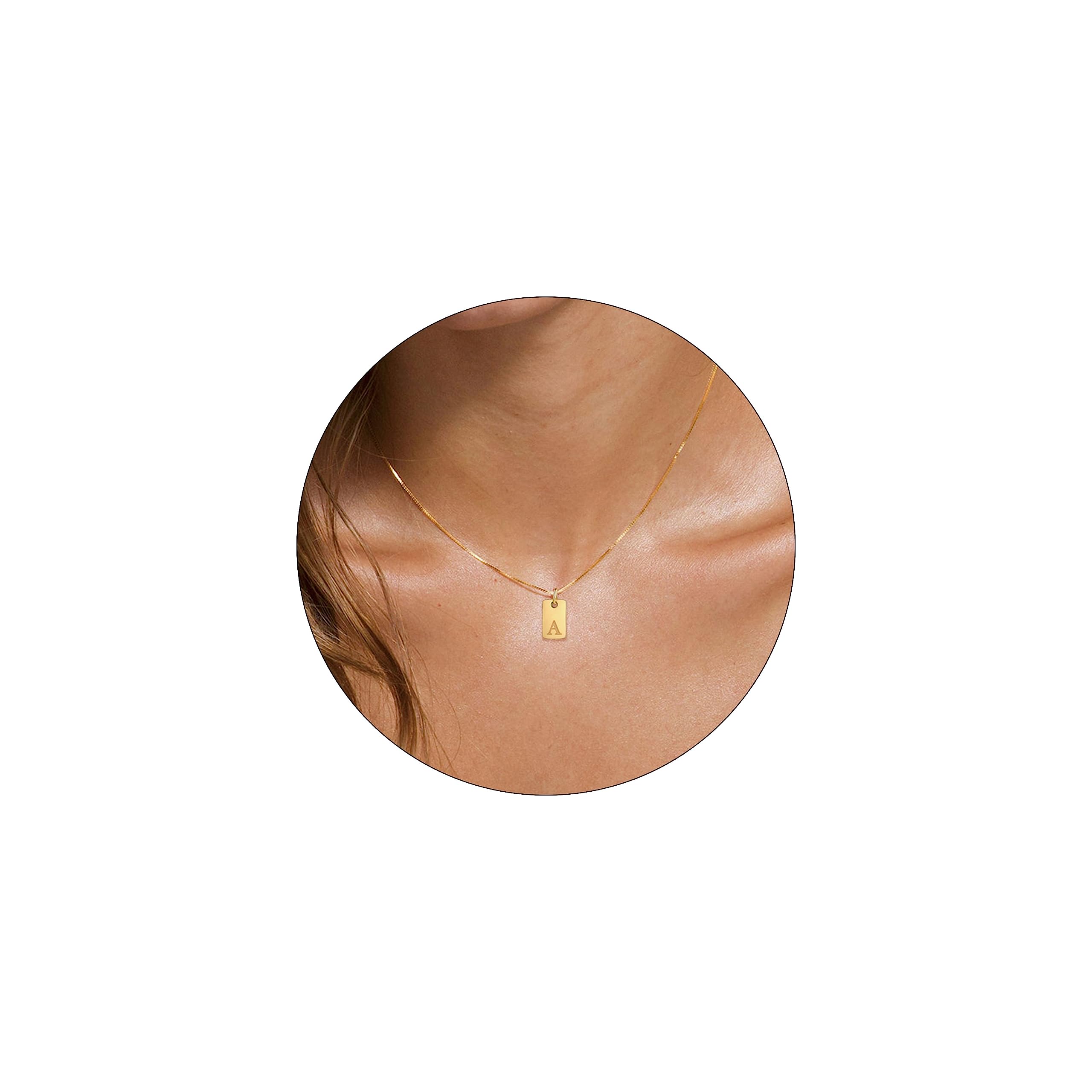 Initial Letter Necklaces for Women Nameplate Pendant 14K Gold Plated Box Chain 17+2 inch Jewelry Gift for Girl