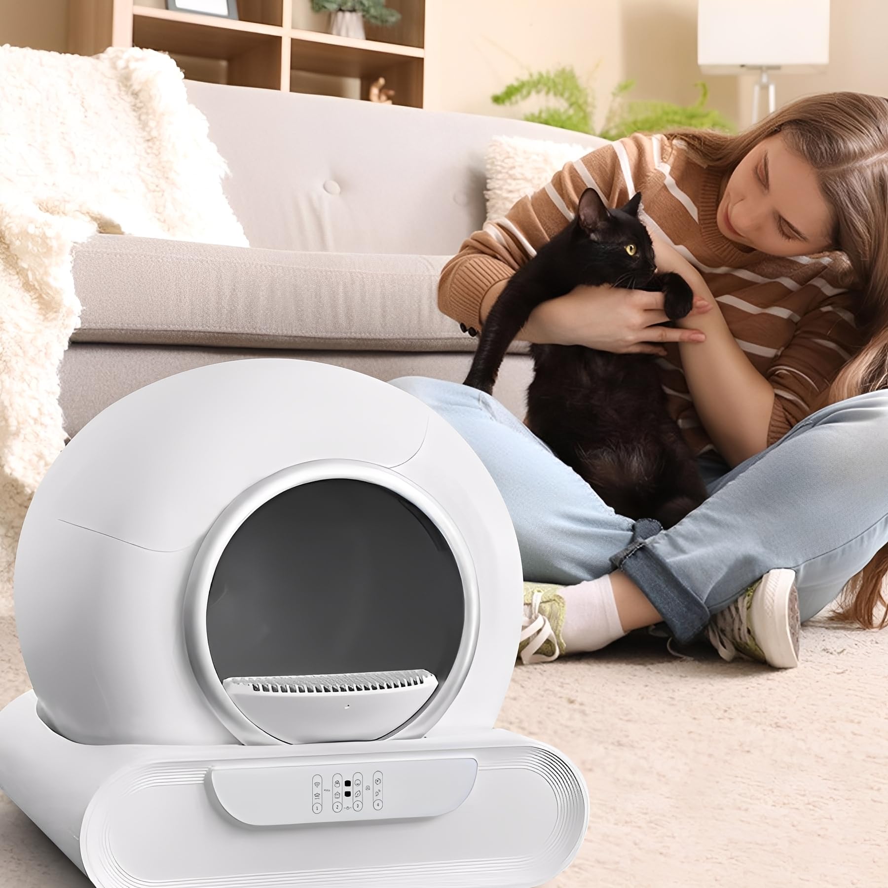 Lettiera Gatto Autopulente, Lettiera Automatica per Gatti, Capacità 65 Litri + 9 Litri, Rimozione Efficiente Degli Odori Sgradevoli, Controllo app, Lettiera Gatto Automatica Più Gatti