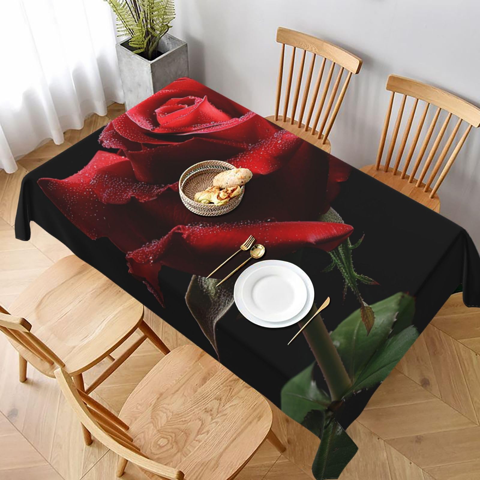 Nappe de table rectangle imprimée roses rouges pour pique-nique