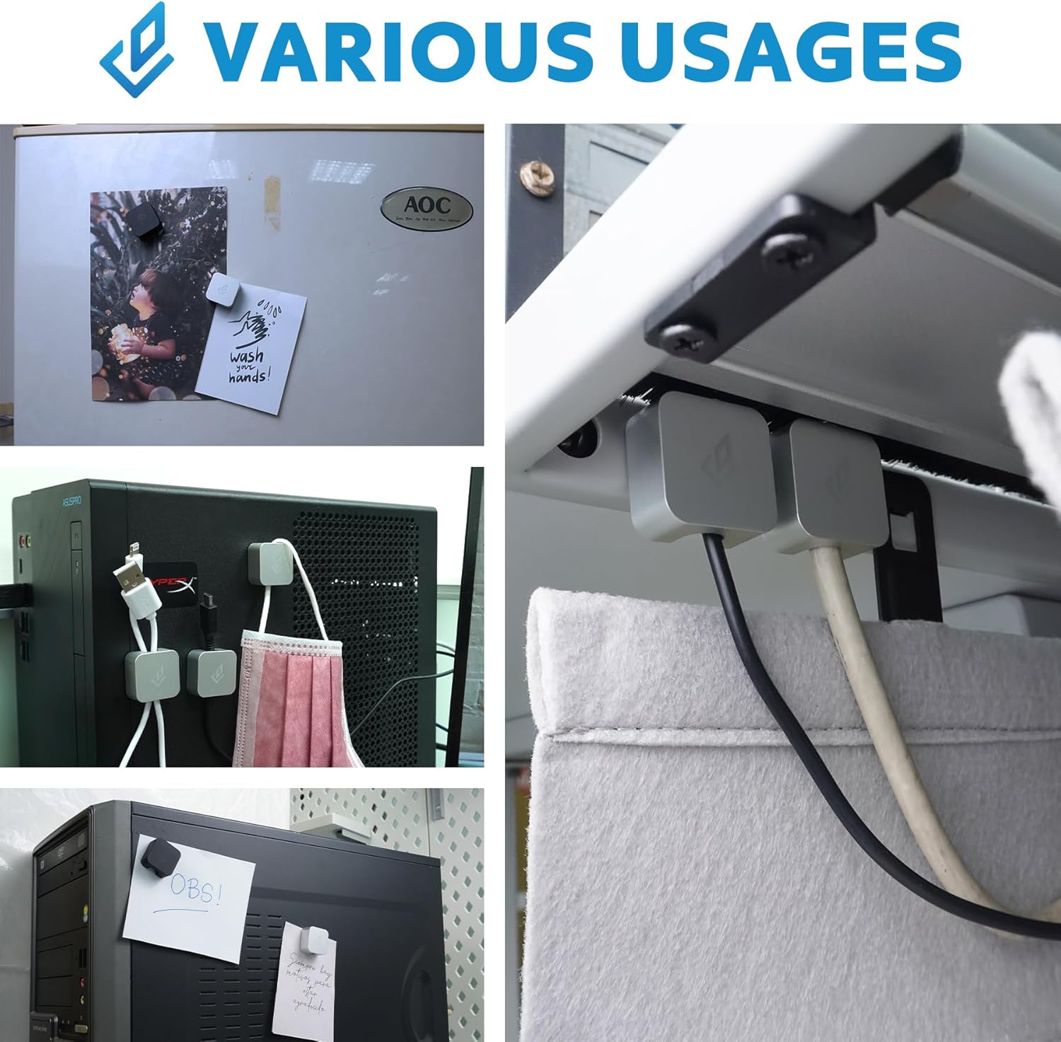 DEZCTOP Magnetic Cable Holder, 3PCS Self-Adhesive Cord Clips Organizer, Multipurpose Cable Management for Home Office Supplies Wire Organizer, Sliver