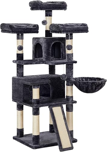 FEANDREA Árbol para gatos, torre grande para gatos, condominio para gatos con postes rascadores, tabla, 2 cuevas, 3 perchas de felpa, centro de