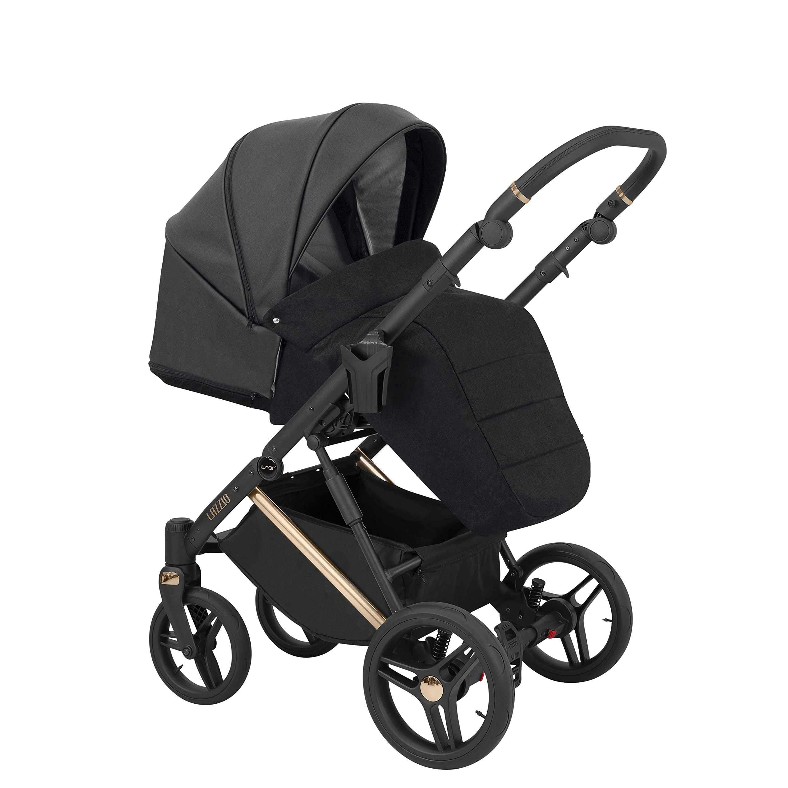 Kunert cochecito de bebé LAZZIO PREMIUM silla de paseo silla de coche asiento de bebé juego completo 2 en 1 y 3 en1 (2en1, negro eco - marco de cobre)