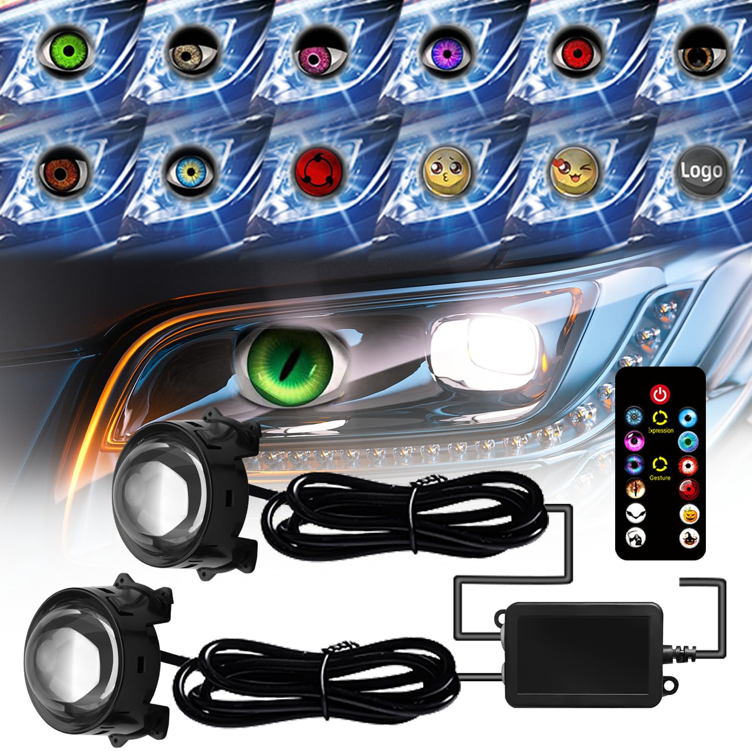 SUBPLUSIX Demon Eye Headlights for Motorcycles, 2PCS LED Dynamic Devil Eyes Light Kit with HD Lens, 31 Animated Eye Patterns, Universal 12-36V Eyeball Lights for Motorcycle, Car Accessories