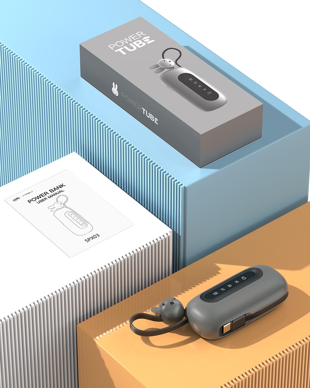 MIPOW x Miffy tragbares Ladegerät, 5000mAh 20W Power Bank, USB-C in aus Schnellladebatterie, Beleuchtung Telefon Power Bank, für iPhone17, Samsung S25, Android (Grau), Ostern Geschenke