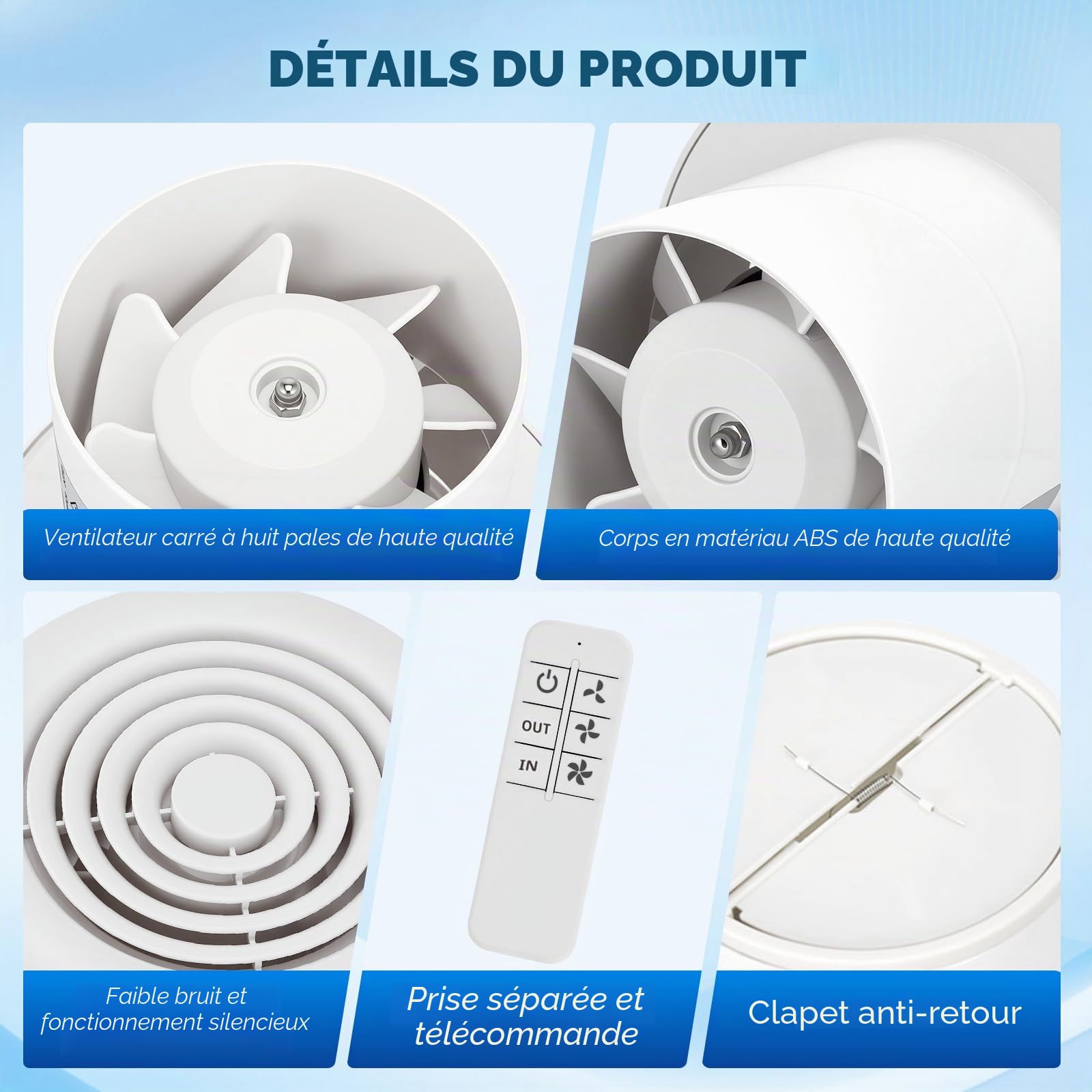 Extracteur D'Air 100mm,2 Directions,3 Vitesses,100 M³/H,Étanche Ipx4 | Avec Télécommande,Ventilateur Silencieux 15W Pour Salle De Bain,Cuisine,Wc,Garage