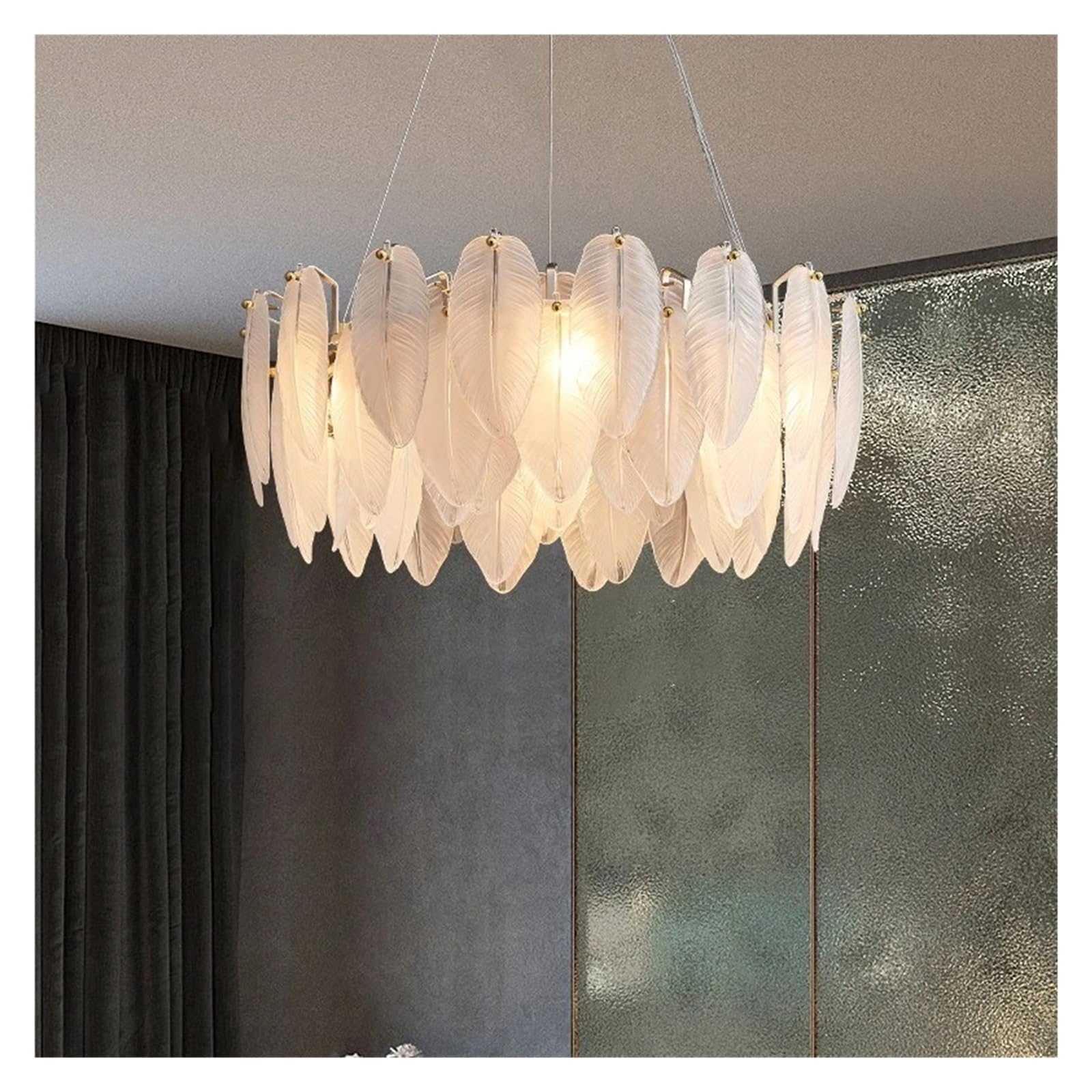 ASerZenith Led Art Deco Postmodern White Glass Goose Feather Designer Chandelier Lighting Lustre Suspension Luminaire Lampen,Warm Light-60Cm
