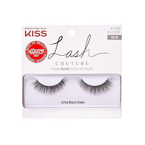 KISS Lash Couture - Pestañas postizas de visón sintético, 1 paquete, banda de pestañas sin nudos, reutilizables, aptas para lentes de contacto,
