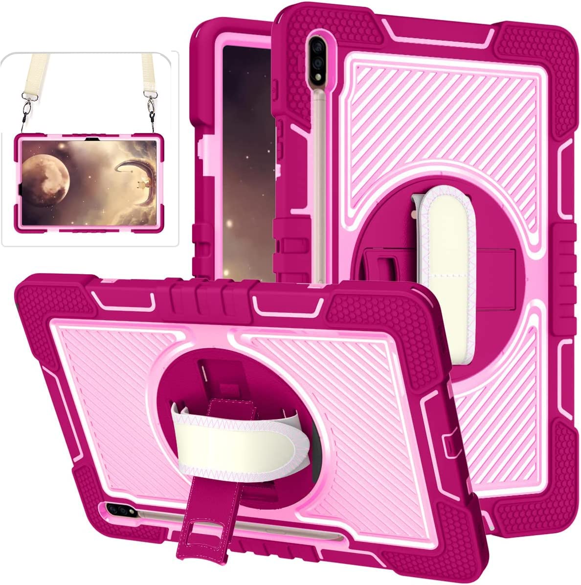 Galaxy Tab S8 Plus/S7 FE 5G/S7 Plus Case for Kids - 360 Rotating Kickstand, Handle Strap, Rugged Protective With Pen Holder for Samsung Tablet 12.4