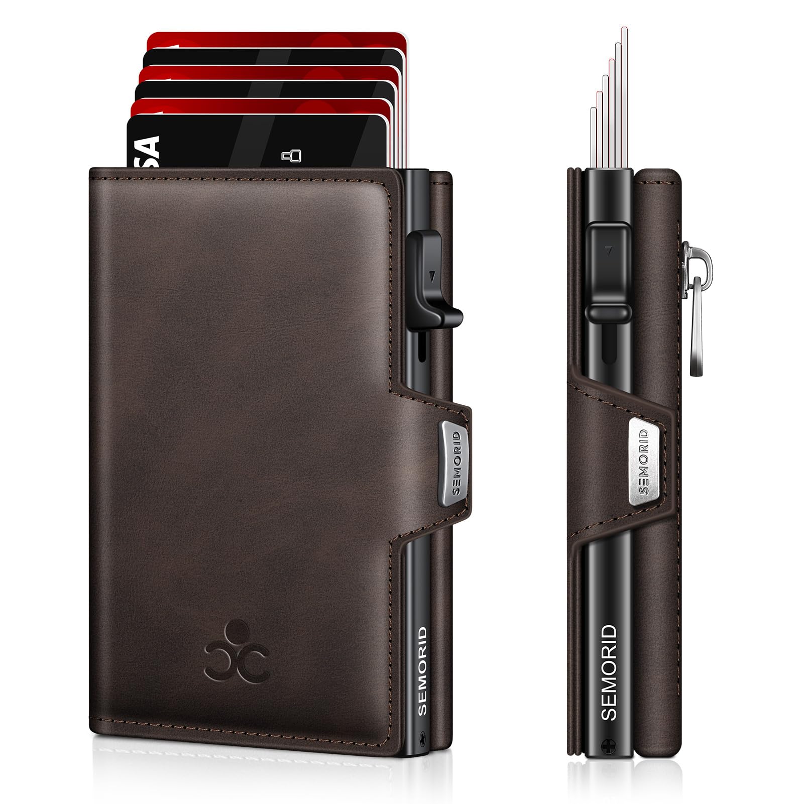 SEMORID Geldbörse Herren, Portmonee Herren mit Münzfach & RFID Schutz, Slim Wallet Pop-up Kartenetui Herrens, Geldbeutel Herrens für 9-11 Karten ID-Fenster Geldscheinfach Smart Wallet for Men