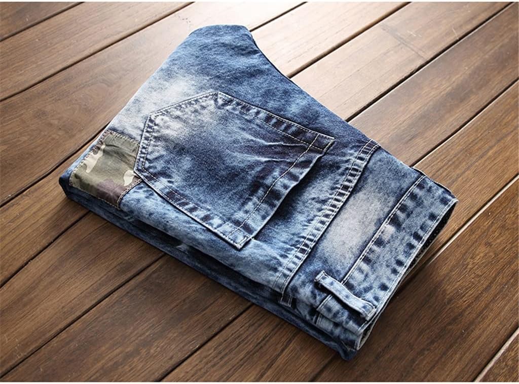 European Mens Jeans Men's Denim Trousers Hole Slim Straight Zipper Pants