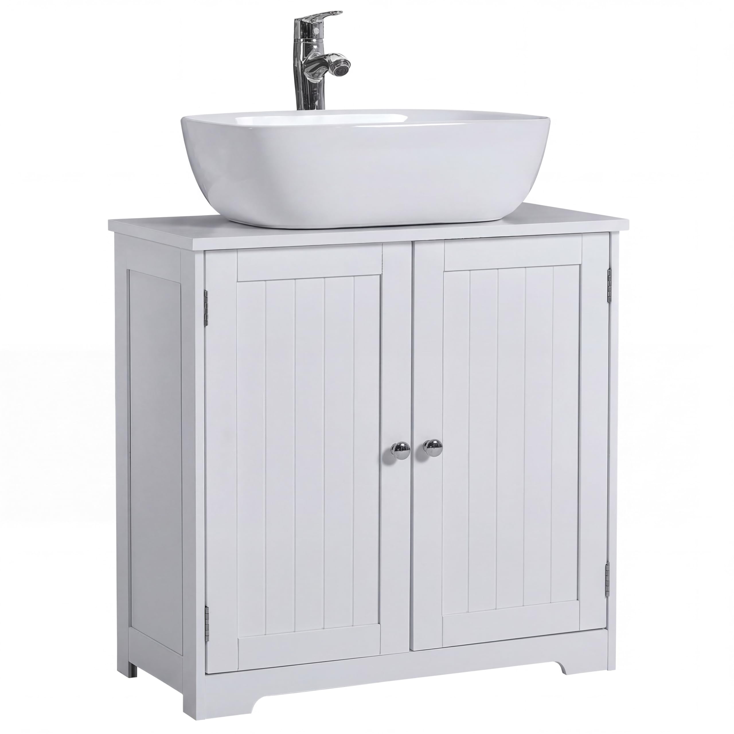 Bath Vida Priano 2 Door Bathroom Under Sink Floor Cabinet | White | Space-Saving Storage | 60H x 60W x 30D cm | Adjustable Shelf | Freestanding | Modern Wooden Storage Unit