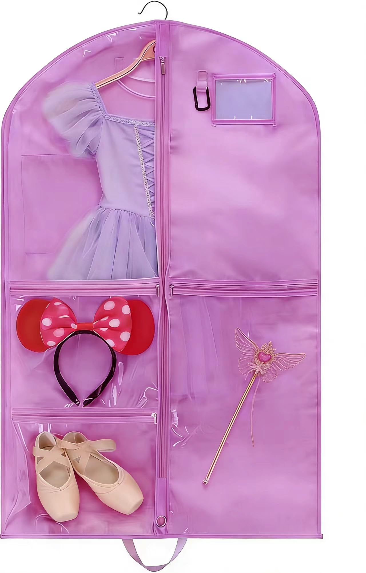 40 Dance Garment Bag for Kids Hanging Waterproof Garment Bag with 5 Clear Zipper Pockets ID Window Portable