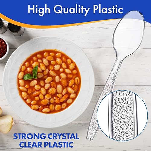 Miniatura 5 de Caja combinada de 360 cucharas de plástico, cucharas desechables sólidas y duraderas, cucharas de plástico transparente para suministros de fiesta,