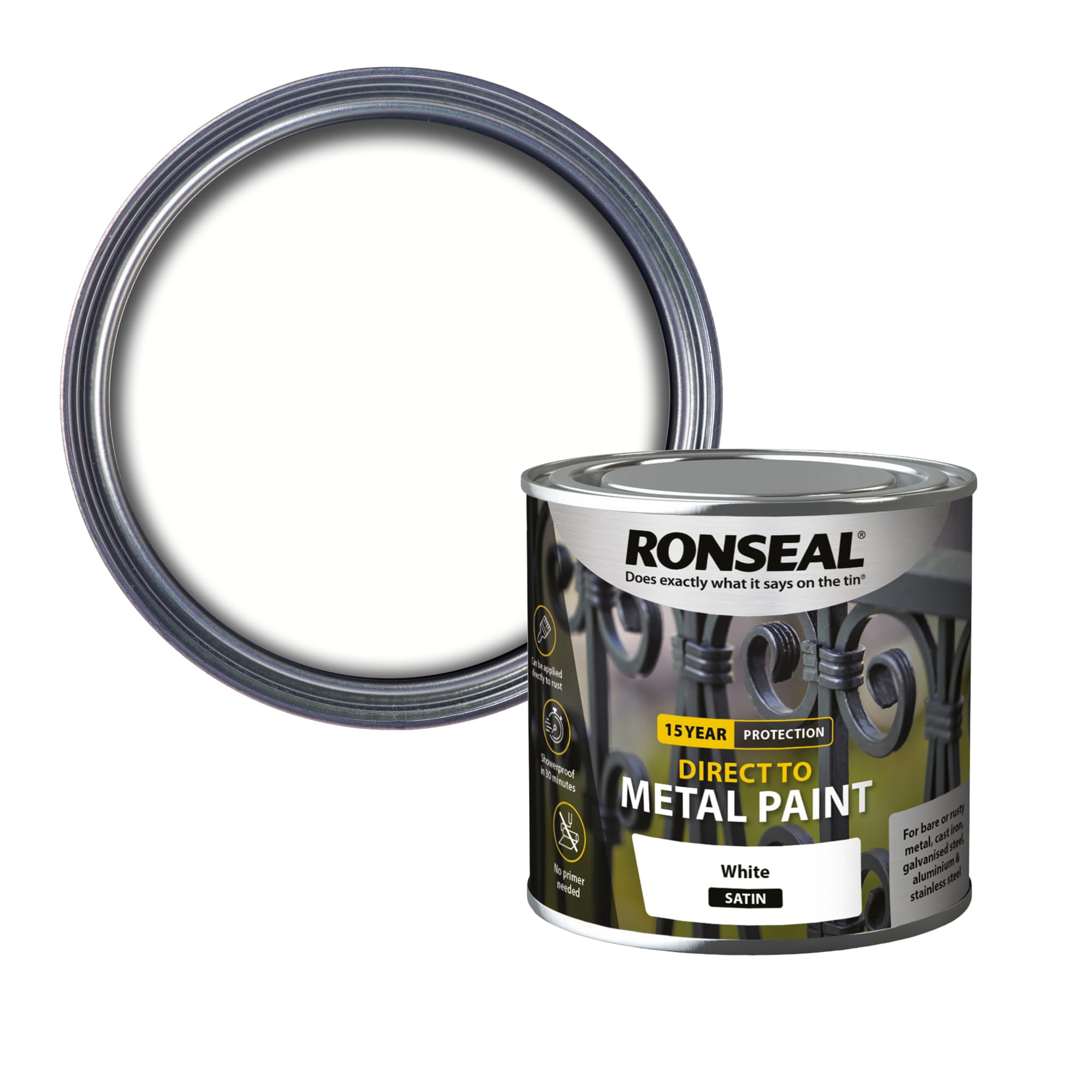 Ronseal Direct to Metal Paint White Satin 250ml
