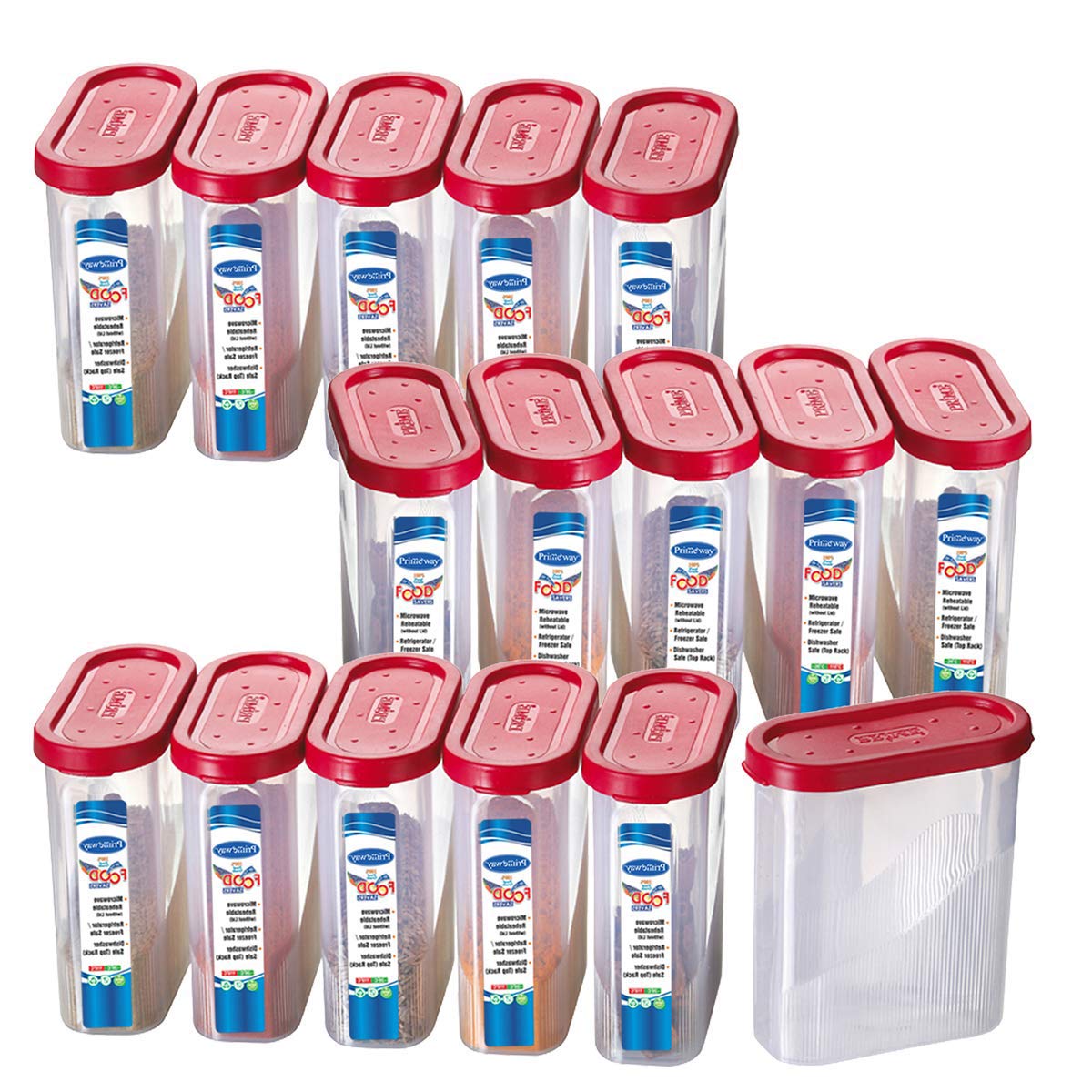 Primeway® Plastic Air Tight Food Savers Jars | Spices Containers | Masala Boxes | Kitchen Canisters for Fridge | 275ml each | Pack of 16 Pcs (Red) (B07RZ1JH81) Amazon Price History, Amazon Price Tracker
