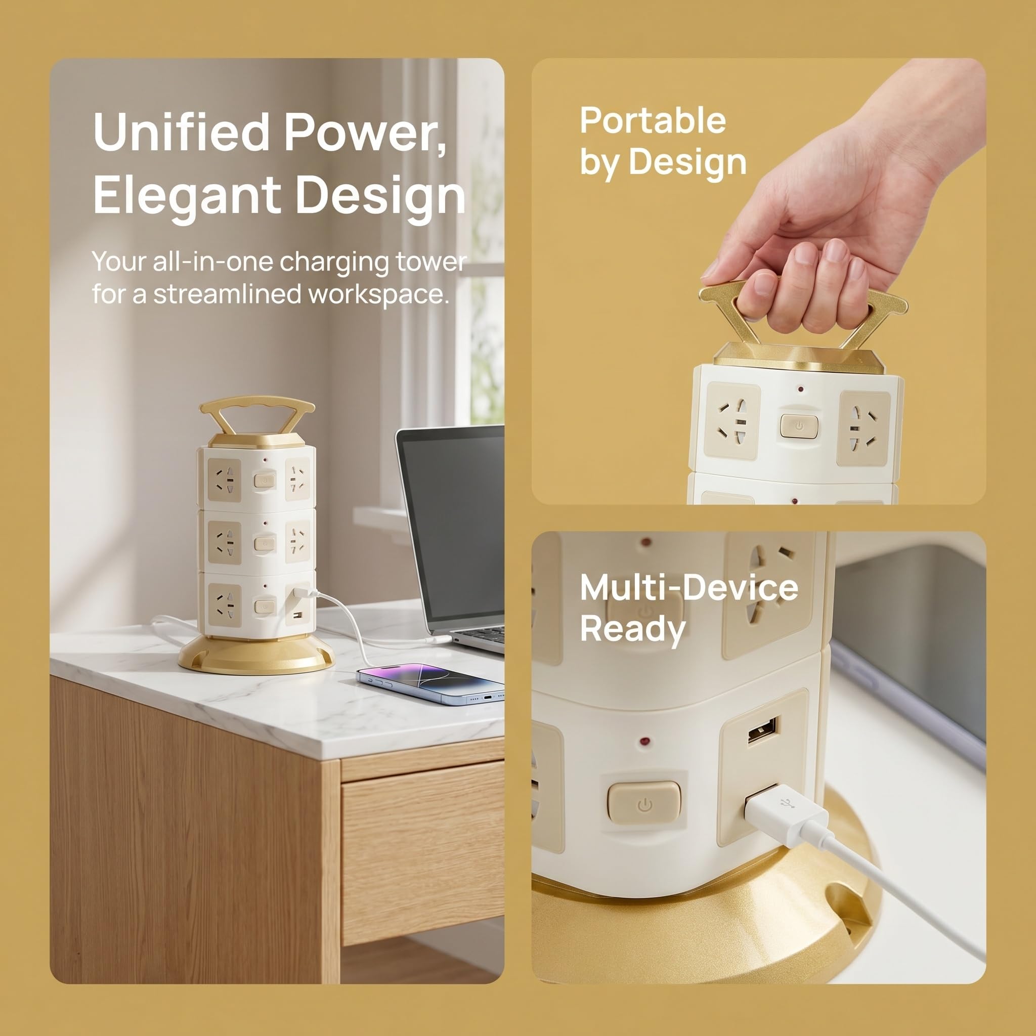 Multipresa con Porte USB - Adattatore Multifunzionale per più Dispositivi, Presa Multipla con Protezione da Sovratensione per Uso Domestico E in Ufficio