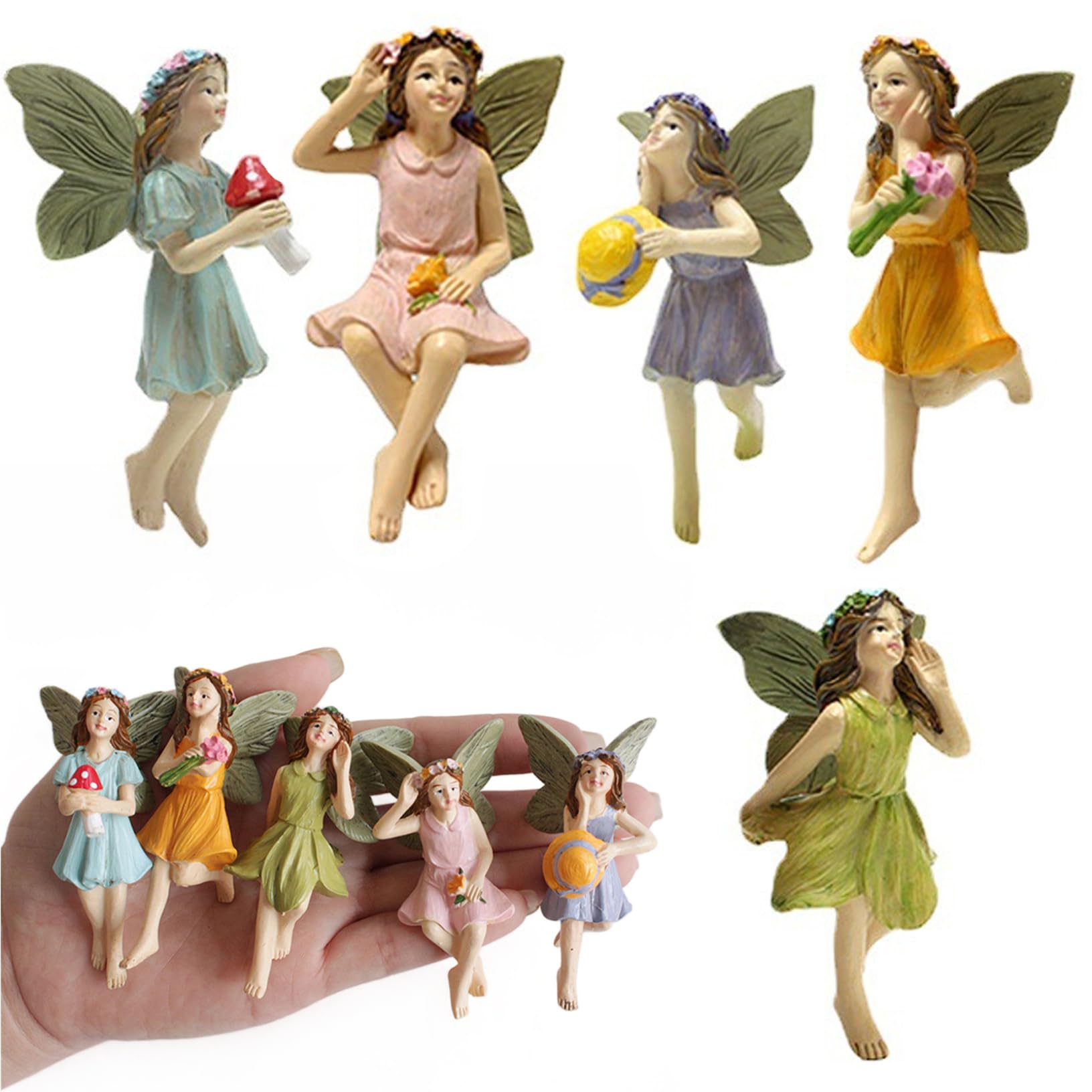Awnsimfreien Assorted Color Fairy Garden Figurines, 1 Set Mini Fairy Figurines, Resin Miniature Garden Angel For Miniature Lawn Accessories Micro Landscape Potted Decoration, Mini Fairies