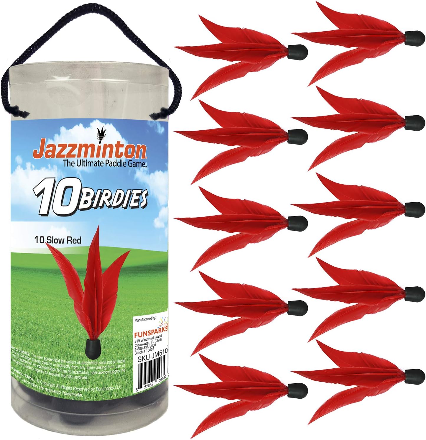 Red Birdies 10 Pack - Shuttlecock for Slow Play with Wooden Paddles - Fun Paddle Game for Indoors