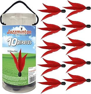 Jazzminton Red Birdies 10 Pack - Shuttlecock for Slow Play with Wooden Paddles - Fun Paddle Game for Indoors