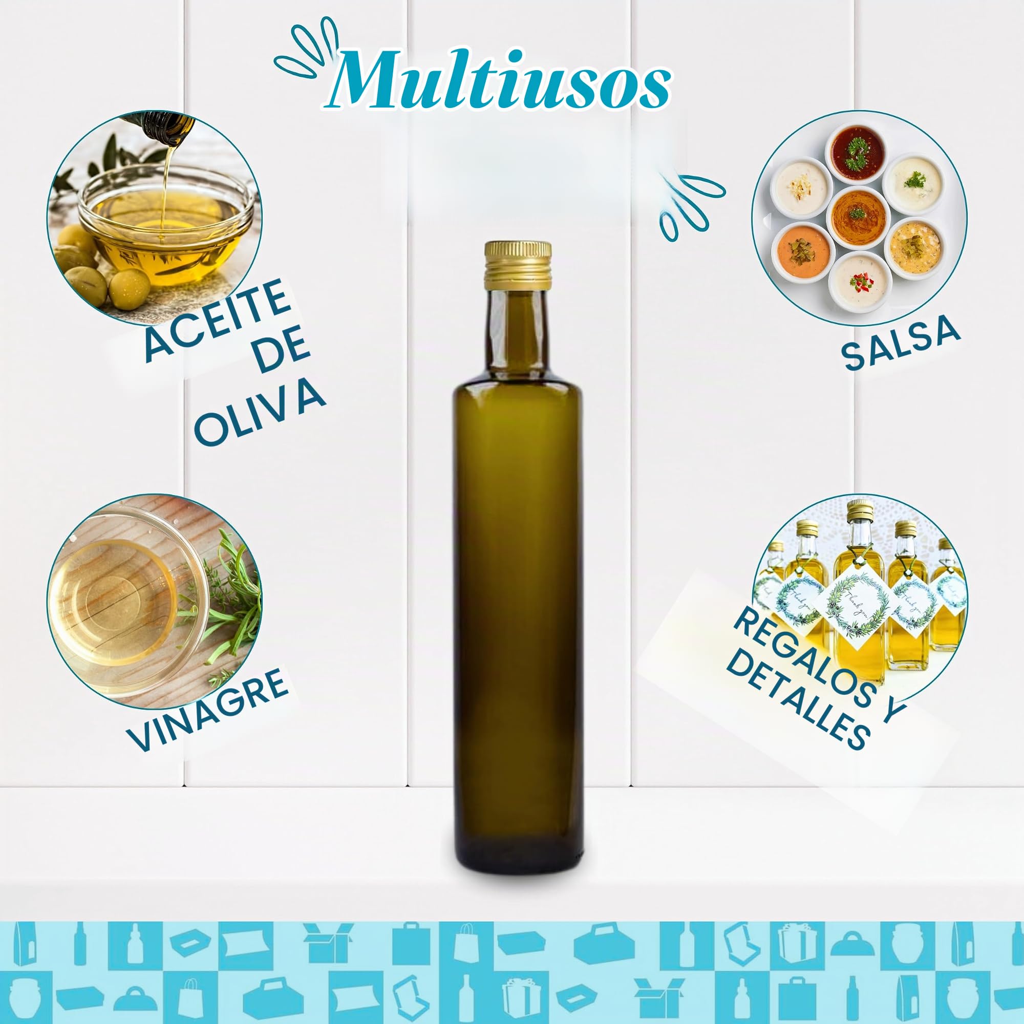 Espirito Rebelde Pack 20 Botellas de Cristal Oscuro 500 ml Línea Lotus con Tapas Metálicas – Aceite, Vinagre, Licores y Zumos | Botella Reutilizable