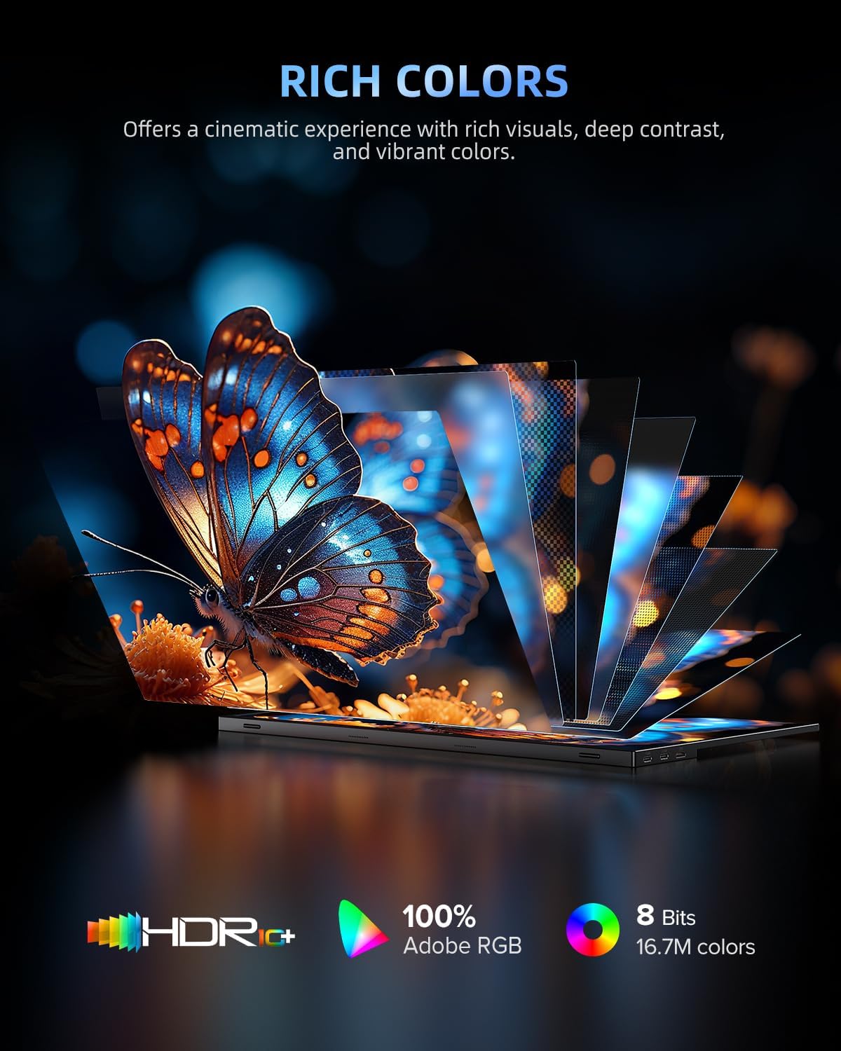 Newsoul 15.6" 4K QLED Portable Monitor, UHD 3840x2400 600 Nits 100% AdobeRGB, USB-C HDMI HDR FreeSync, Second Screen for Laptop MacBook PC Game Consoles, VESA Mountable Travel Monitor with Speakers