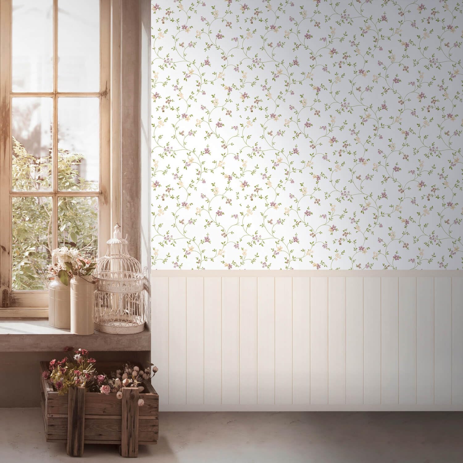 Papel pintado de flores para salones luminosos fotomural TNT Profhome 4,45m2