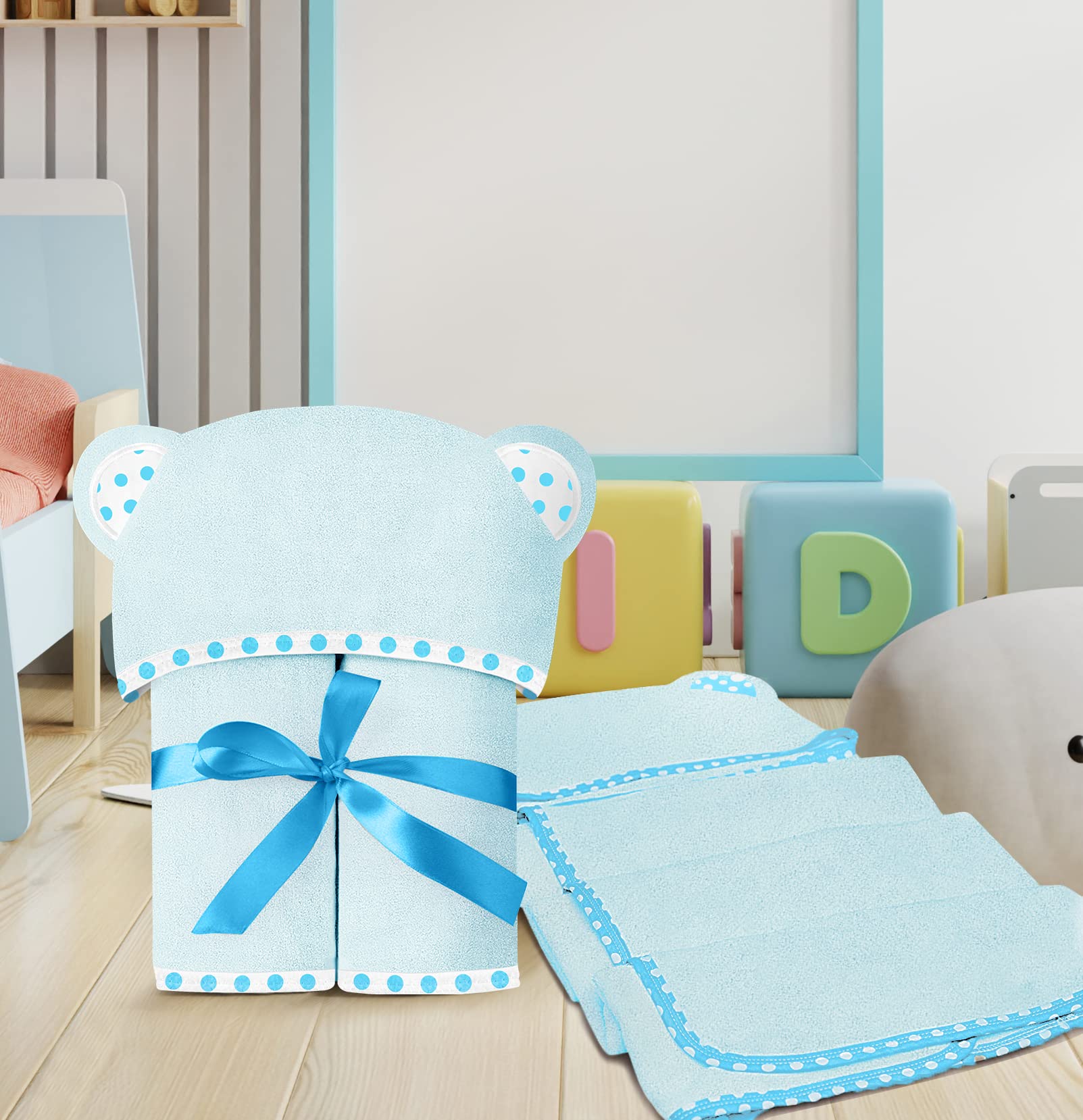 Hikyskin Set of 2 Bamboo Hooded Baby Towels – Luxurious, Large and Super Absorbent – 30 x 30 Inch – Soft and Suitable for Infants, Toddlers and Kids – 400 gsm (Blue)