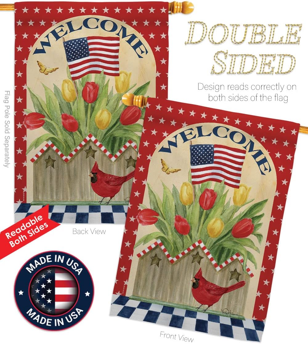 Breeze Decor - Patriotic Flowers Americana - Everyday Patriotic Impressions Decorative Vertical House Flag 28" x 40" Printed In USA