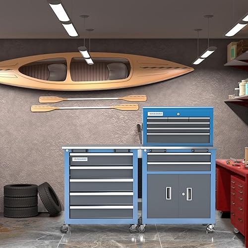 Miniatura 2 de LARBANKE Caja de herramientas rodante, caja de herramientas de 8 cajones y caja de herramientas de 5 cajones, con hebilla de conexión, caja de