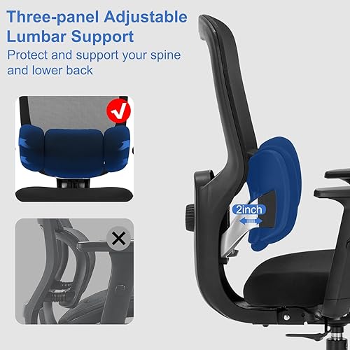 Miniatura 3 de Silla de oficina ergonómica, silla de escritorio ergonómica con altura ajustable, soporte lumbar, soporte de malla de respaldo alto con reposabrazos