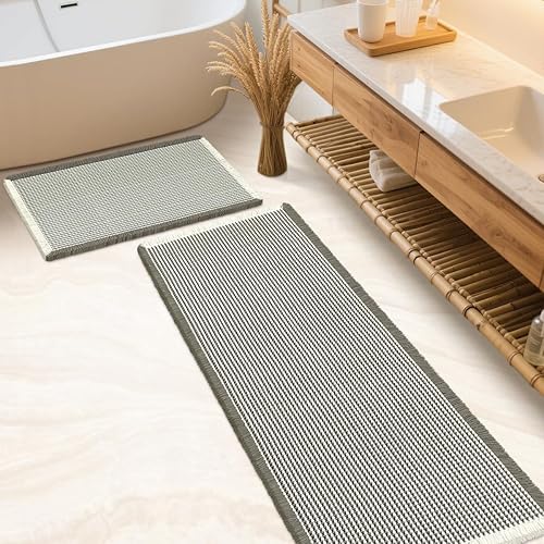 Miniatura 57 de Juego de alfombrilla de baño IM HOME 3 piezas beige, alfombrillas de baño modernas tejidas, alfombrilla de baño antideslizante absorbente,