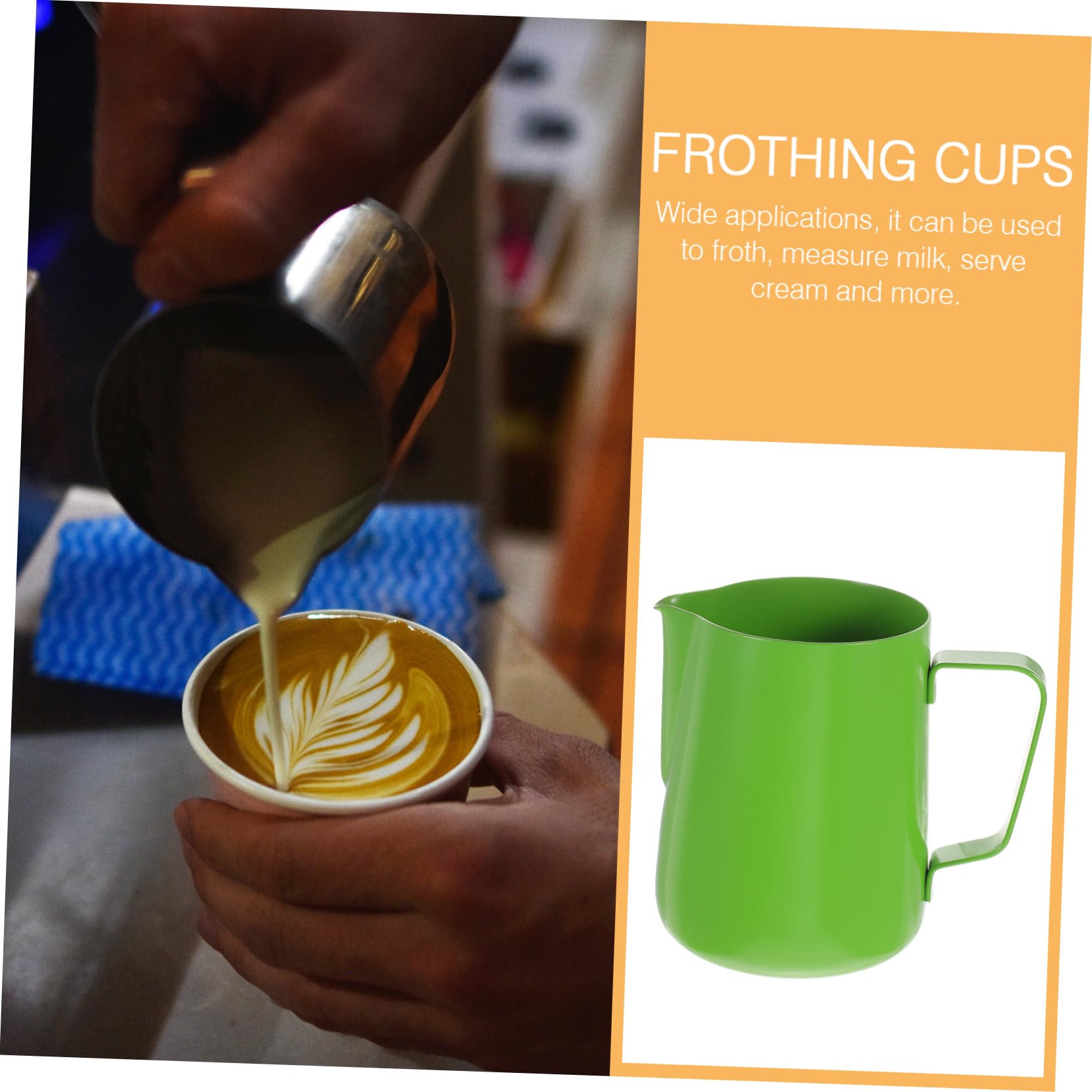 Jarra Espumadora de Leche de Acero Inoxidable con Diseño Antideslizante y Boquilla para Café Espresso Cappuccino y Arte Latte Color Verde Resistente y Fácil de Limpiar