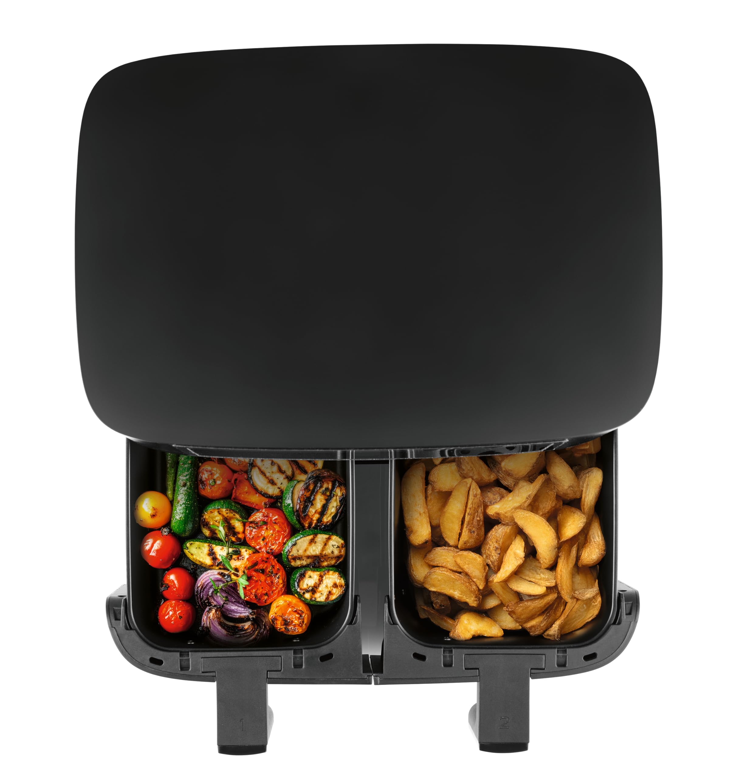 GOURMETmaxx freidora de aire caliente de doble cámara - 2 x 4 L | Synchro-Garzone Airfryer | freidora con pantalla táctil | freidora de aire caliente 2 cámaras y 10 programas | freír casi sin aceite