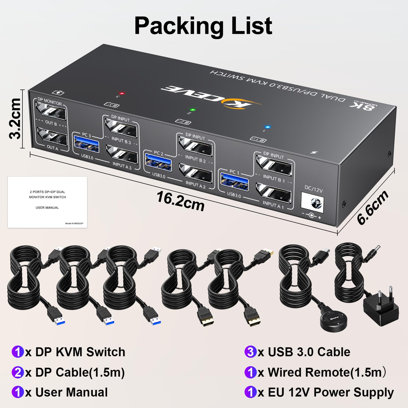 Switch KVM USB 3.0 DP 2 monitory 3 komputery, przełącznik KVM YOUTINGHDAV 4K przy 144 Hz, przełącznik KVM z dwoma monitorami Displayport 1.4, przełącznik USB KVM Udostępnij 4 urządzenia USB