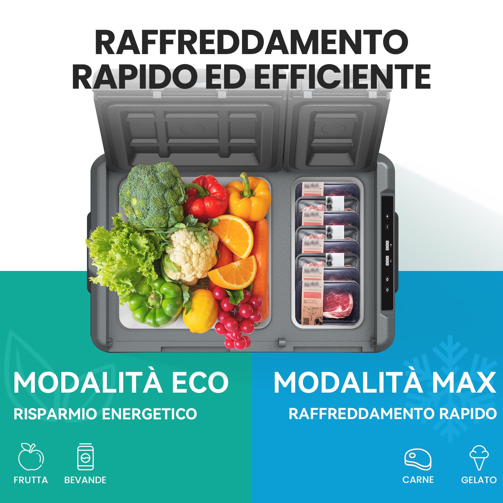 Alpicool KLS38 Frigo per Auto 31L con APP, 2026 Doppia Zona Frigorifero Portatile Elettrico 12/24V DC 100~240 V AC,Frigo Portatile per Camion Viaggio Picnic,-20℃-20 ℃,con Scomparto Ghiaccio,Nera