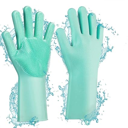 keskriva Gloves Magic Silicone Dish Washing Gloves, Silicon Cleaning Gloves, Silicon Hand Gloves for Kitchen Dishwashing and Pet Grooming, Great for Washing Dish, Car, Bathroom (Multicolour)