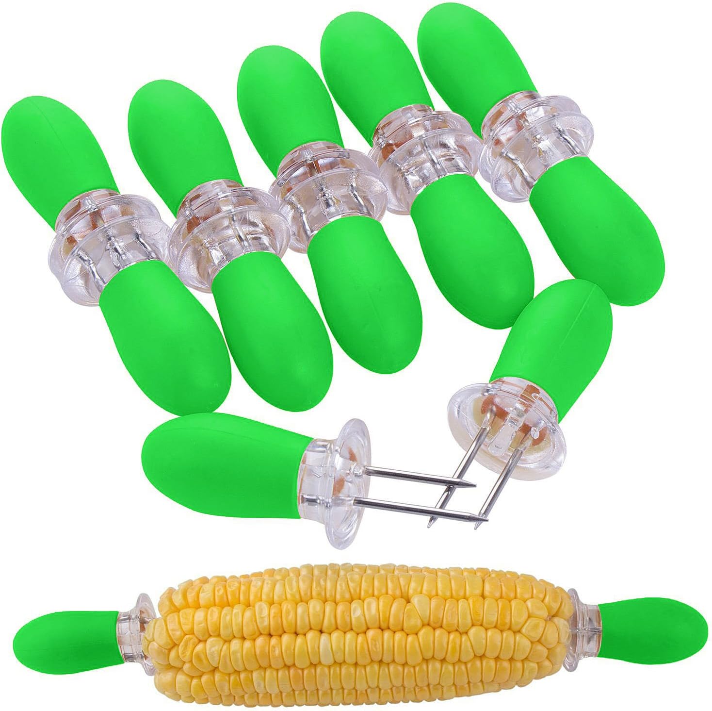 10 Stück Maiskolbenhalter Edelstahl - Mit Holzgriff, 3-Zinken Für BBQ & Grillpartys