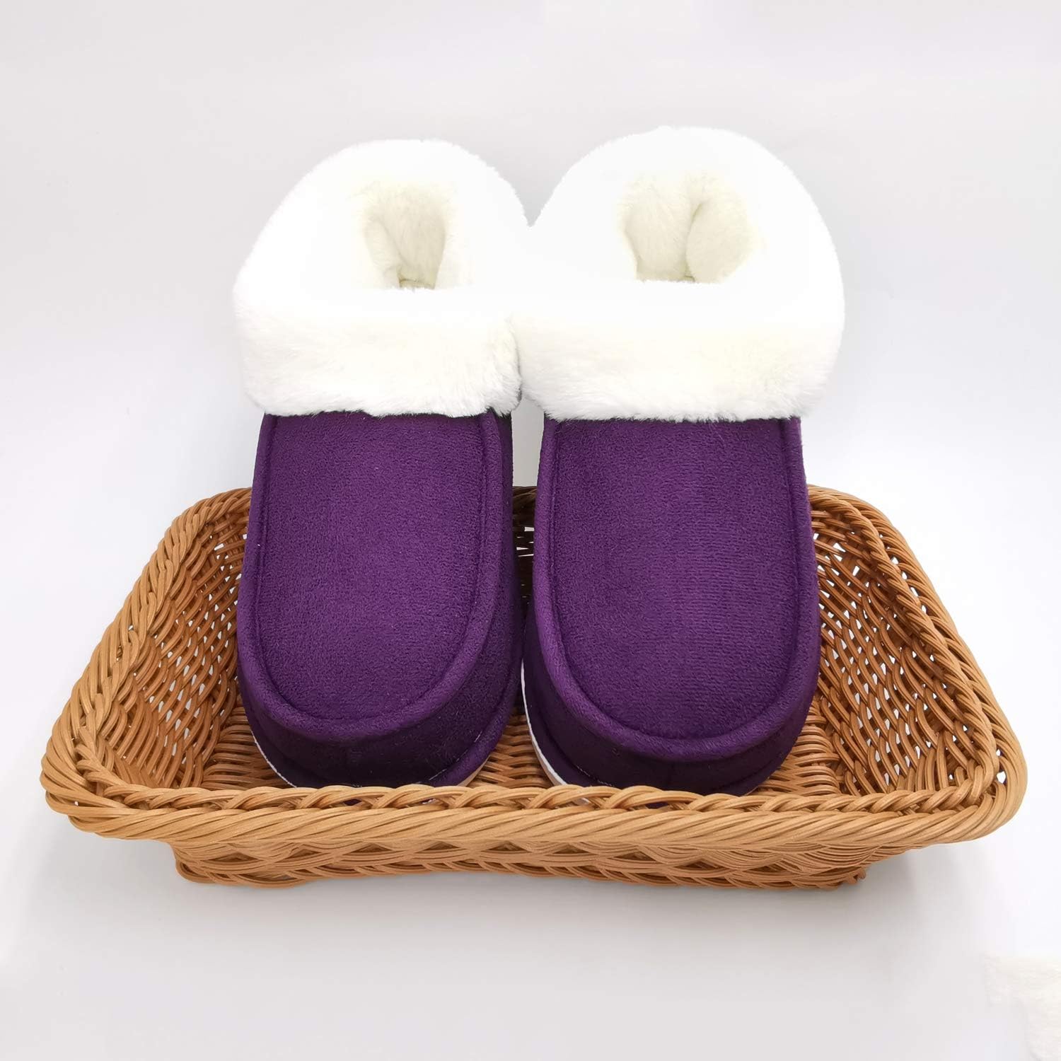 ofoot Womens Winter Warm Faux Suede Plush Moccasins Slippers Indoor Slip On Shoes with Soft Comfortable Fluffy Fur Lining