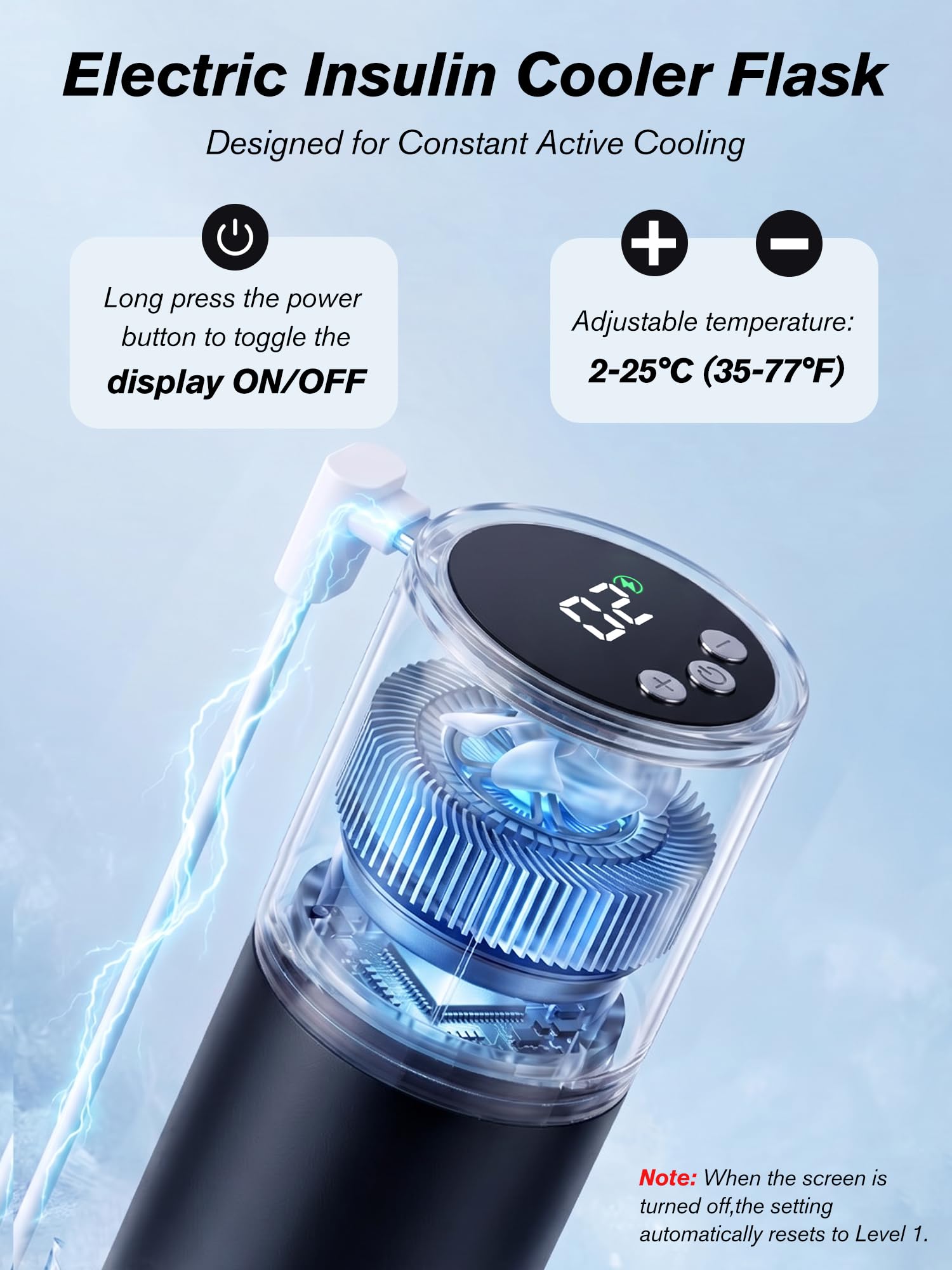 SUNMON Borsa Frigo Termica Medicinali Insulina GLP-1 USB Viaggio Auto | Capacità 1 penna o 3 flaconi 10ml o 4 da 3ml; 3 livelli freddo regolabili; corpo robusto e resistente,raffreddamento attivo