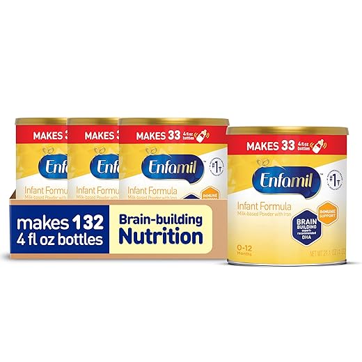 Enfamil Infant Formula, Milk-based Baby Formula with Iron, Omega-3 DHA & Choline, Powder Can, 21.1 Oz, Pack of 4 (Total 84.4 Oz)